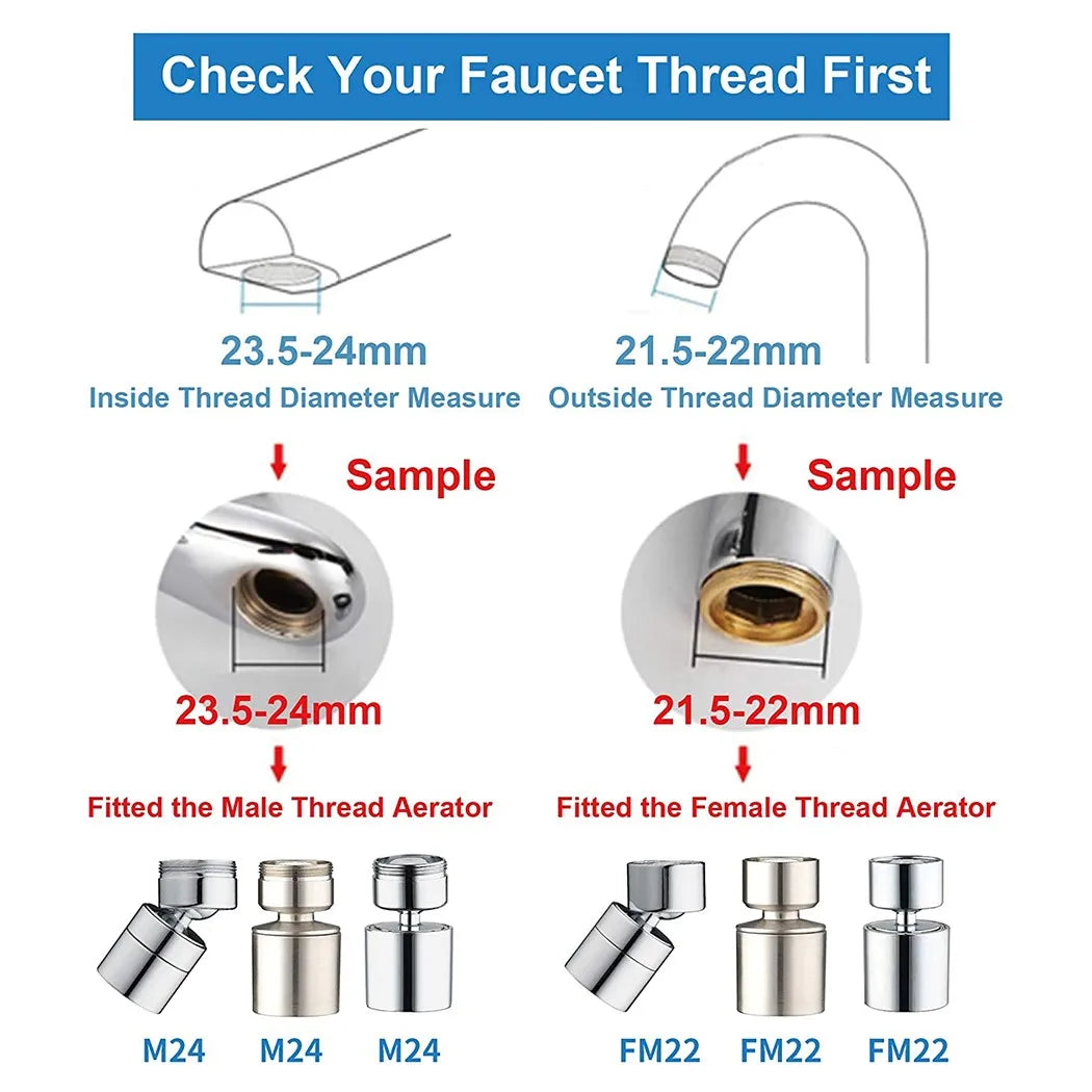 Dual Mode Metal Kitchen Faucet Sprayer Head Bubbler 360° Rotation Adaptor Sink Faucet Extender Aerator Nozzle Filter 22/24mm