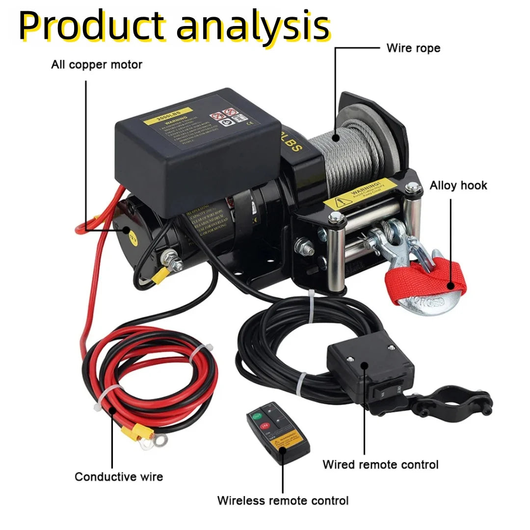 12v/24v 2000lb Beach Buggy Winch DC Winch Wire Rope Winch