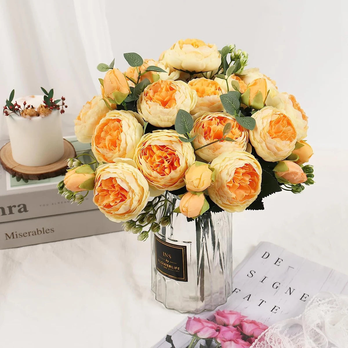 Artificial Flowers Rose Silk Peony Brial Bouquet Home Room Table Decora Festival Wedding Scrapbook Fake Plants Diy Gifts Props