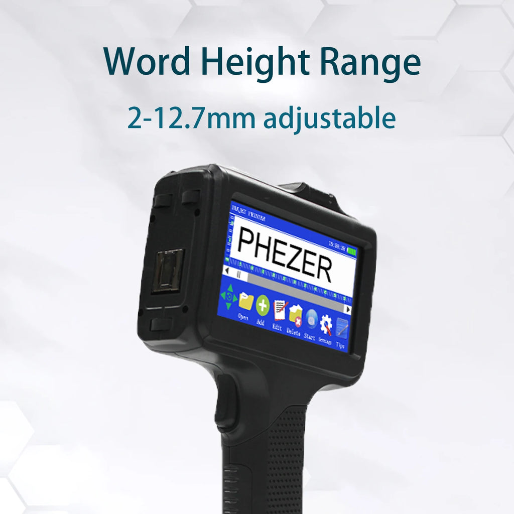 For Hp Phezer 12.7mm Portable P19 Handheld Inkjet Printer Three Colors Printer QR Bar Batch Code Date Number Logo Expiry Date