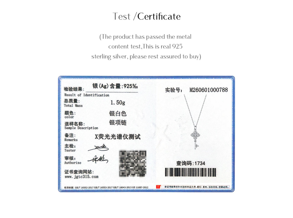 MODIAN D Color Moissanite Four Leaf Clover Key Pendant Necklace 925 Sterling Silver Lab Diamond Chain Fine Jewelry For Women