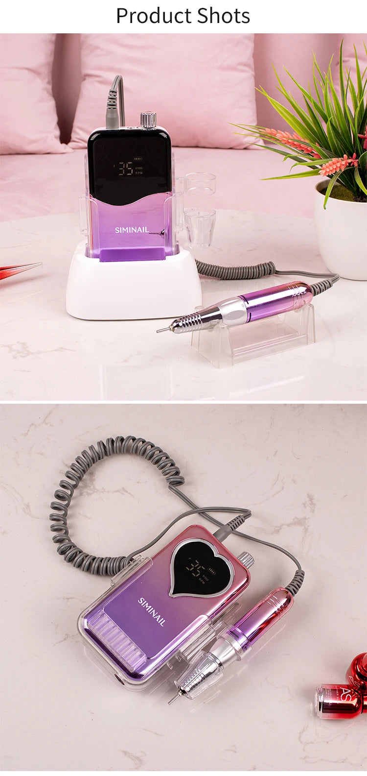 SIMINAIL Professional Nail Drill Machine 35000RPM Portable Electric Nail File Rechargeable Manicure Machine Set Efile Bit Kit