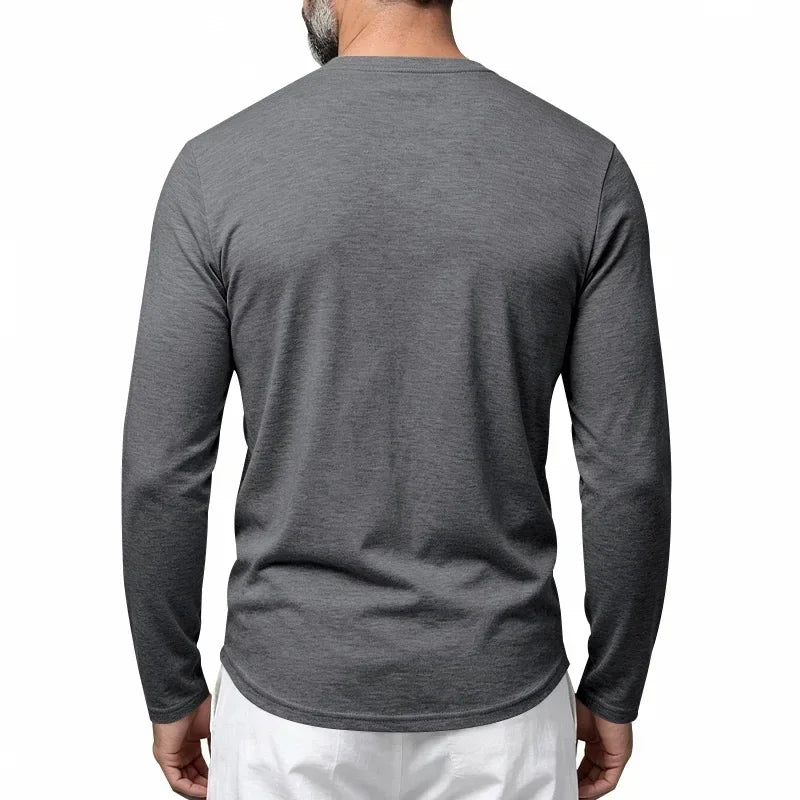 Autumn and Winter Men's Thin Casual Crew Neck Pullover Loose Versatile Breathable Commuter Long Sleeve Bottom T-Shirt