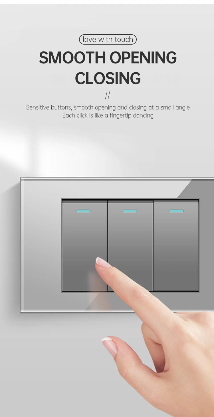 PSSRISE AU EU Brazil Italy US Standard 1/2/3/4/5/6 Gang 2 Way Wall light switch Tempered glass Panel Switch 118*74mm AC110-250V