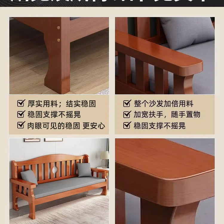 Solid wood sofa new Chinese combination wooden sofa rental room backrest bench economical living room small apartment sofa
