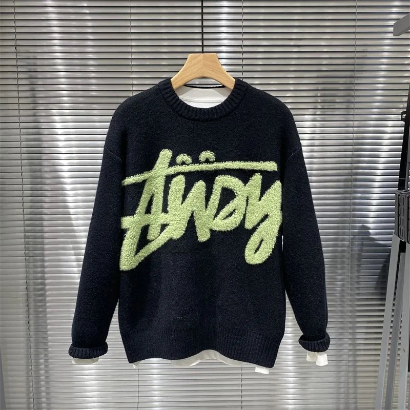 2025 Autumn And Winter New Round Neck Pullover Sweater Fashion Brand Letter Jacquard Men Sweater Loose Casual Couple Sweater