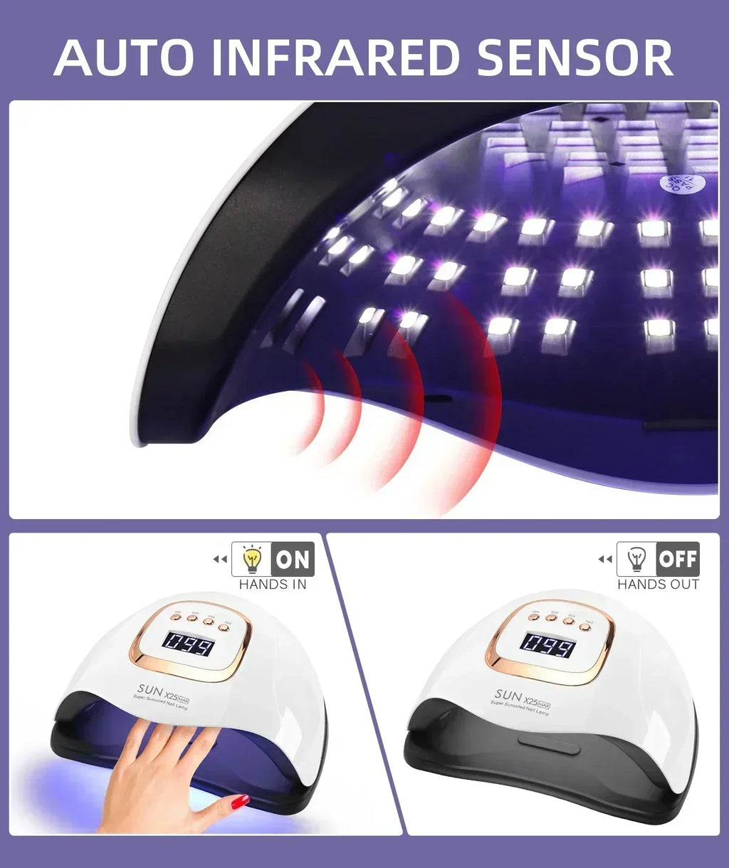 Auto Sensor 4‑Timer Gel Nail Curing Light 380W UV LED Salon‑Grade Quick Dry Manicure Polishing Tool Unit