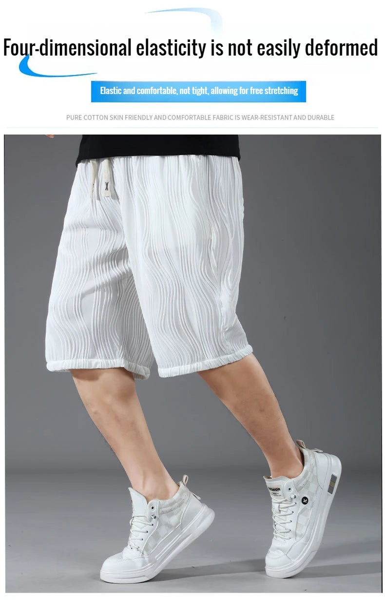 Extra Big Size Men Ice Silk Short Elastic Waist Casual Bermuda Male Summer Cool Icy Plus Large 11XL Loose Fit Stretch Breathable
