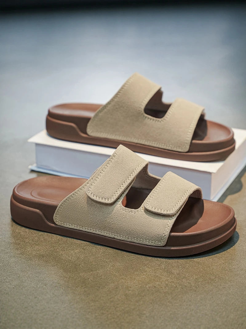 Birkent Men's Sandals Summer 2026 Outdoor Sports Beach Flat Slippers Thick Bottom Anti-slip Wear-resistant Casual Slip-ons