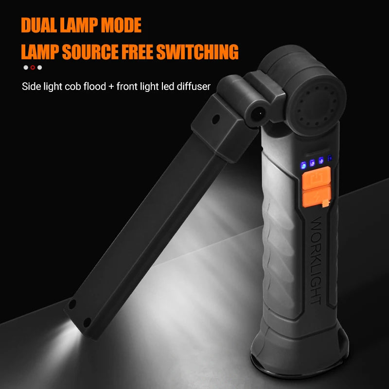 Multifunctional COB LED Flashlight Portable Magnetic Work Light Lantern USB Rechargeable Emergency Repair Camping Torch Lamp