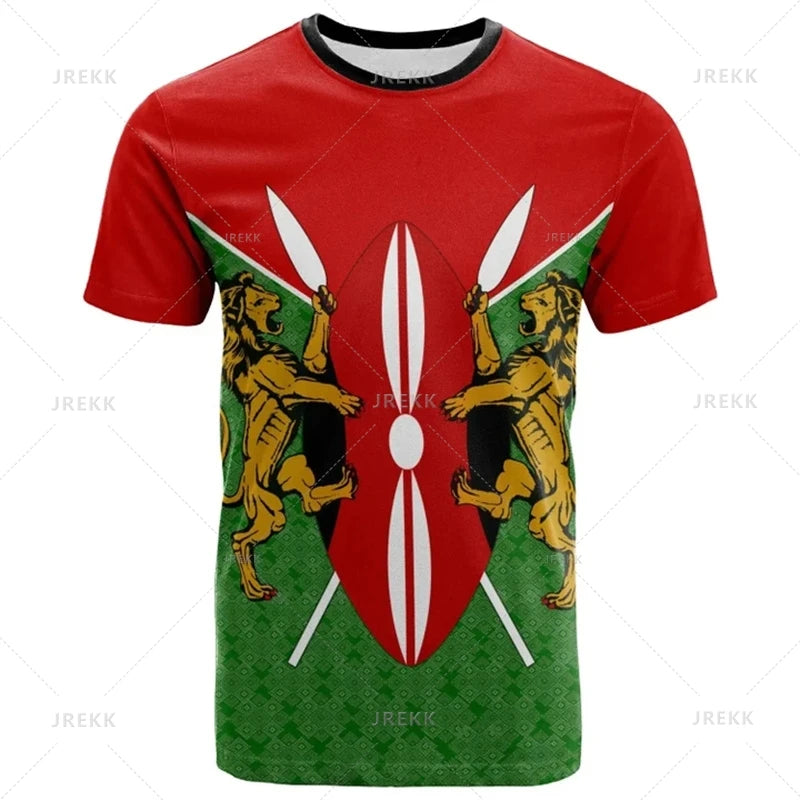 3D Printed Kenya National IndependenceDay T Shirt The Republic-of Kenya Emblem Falg Graphic Short Sleeves Vintage Tee Shirts Top