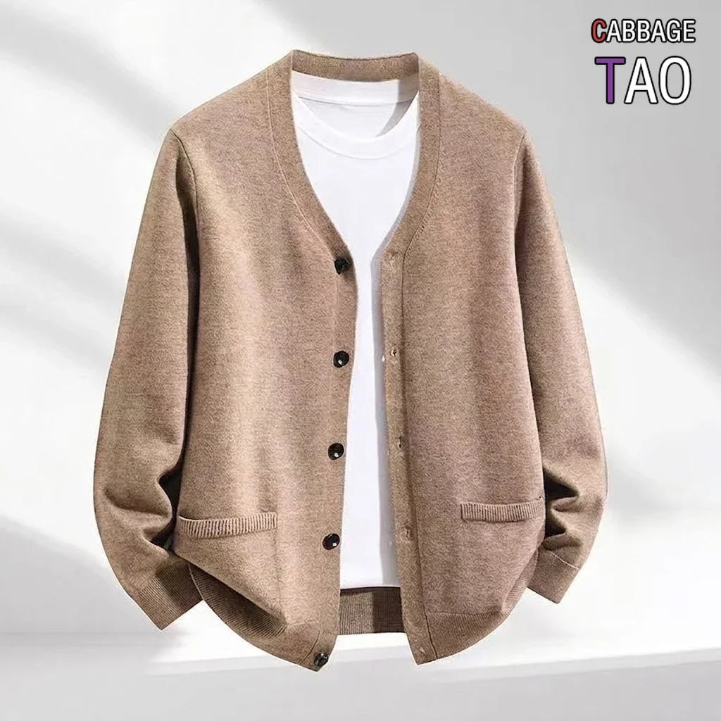 Mens VNeck Knit Open Cardigan Jumper Button Front Long Cozy Outer Garment Jacket Oversized Fit Winter Sweat Tops with Pockets