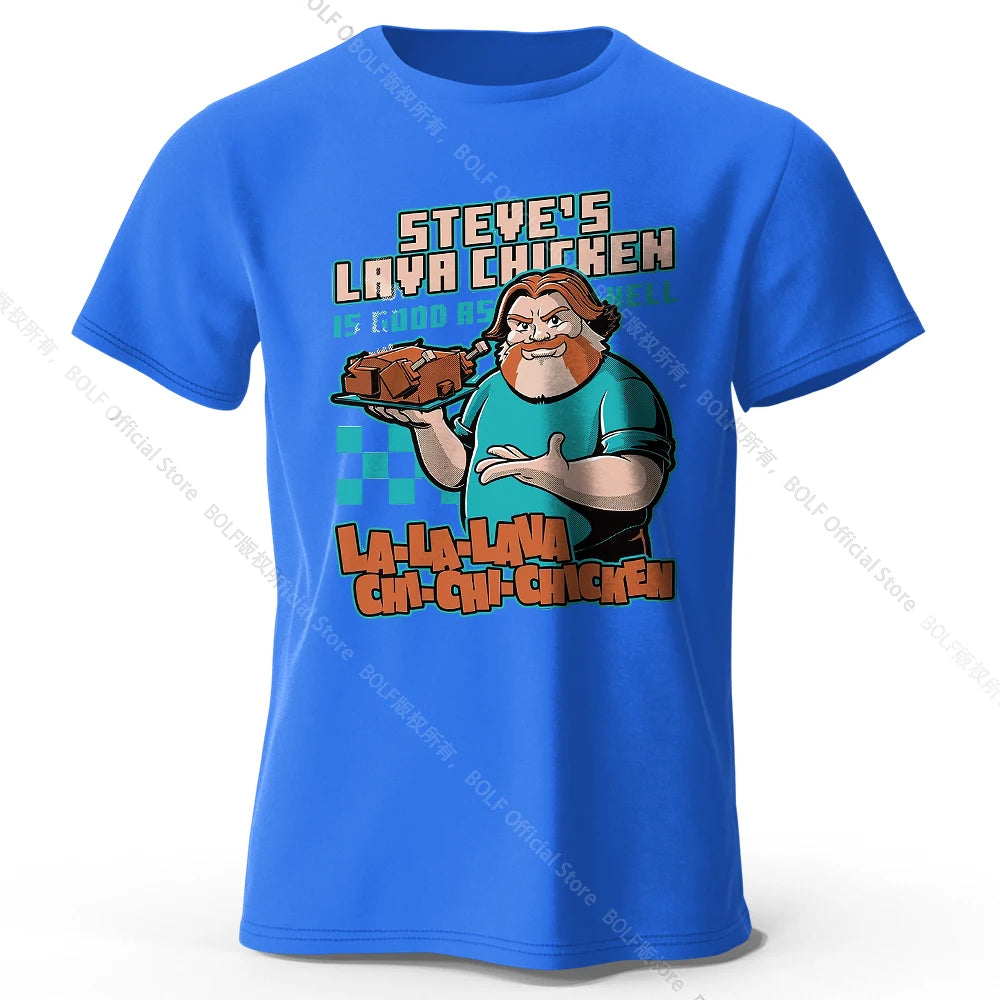 Men's Steve's Lava Chicken Printed T-Shirt 100% Cotton Oversized Quirky Graphic Tees for Women Summer Tops Geek Streetwear