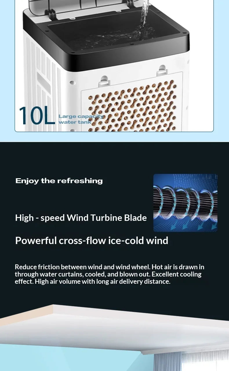 SIHAO Portable Air Conditioner Fan Humidifier Evaporative Cooler with Remote Control 10L Water Tank Strong Wind Silent Cooling
