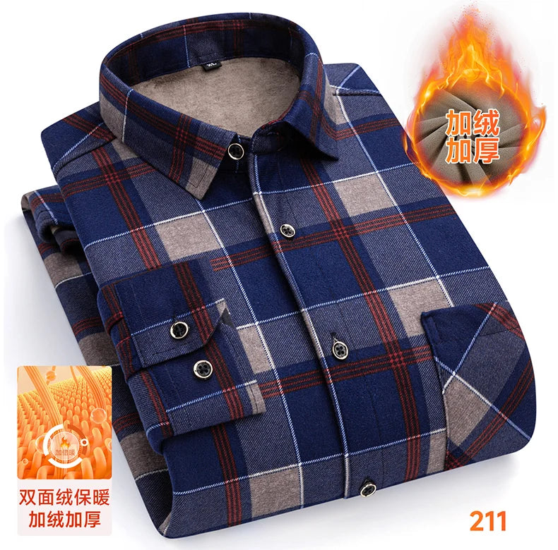 2025 Men's Autumn Winter Warm Long Sleeve Casual Plaid Shirts Thickern Fleece Check Shirts for Men Plus Size Male Office Clothes