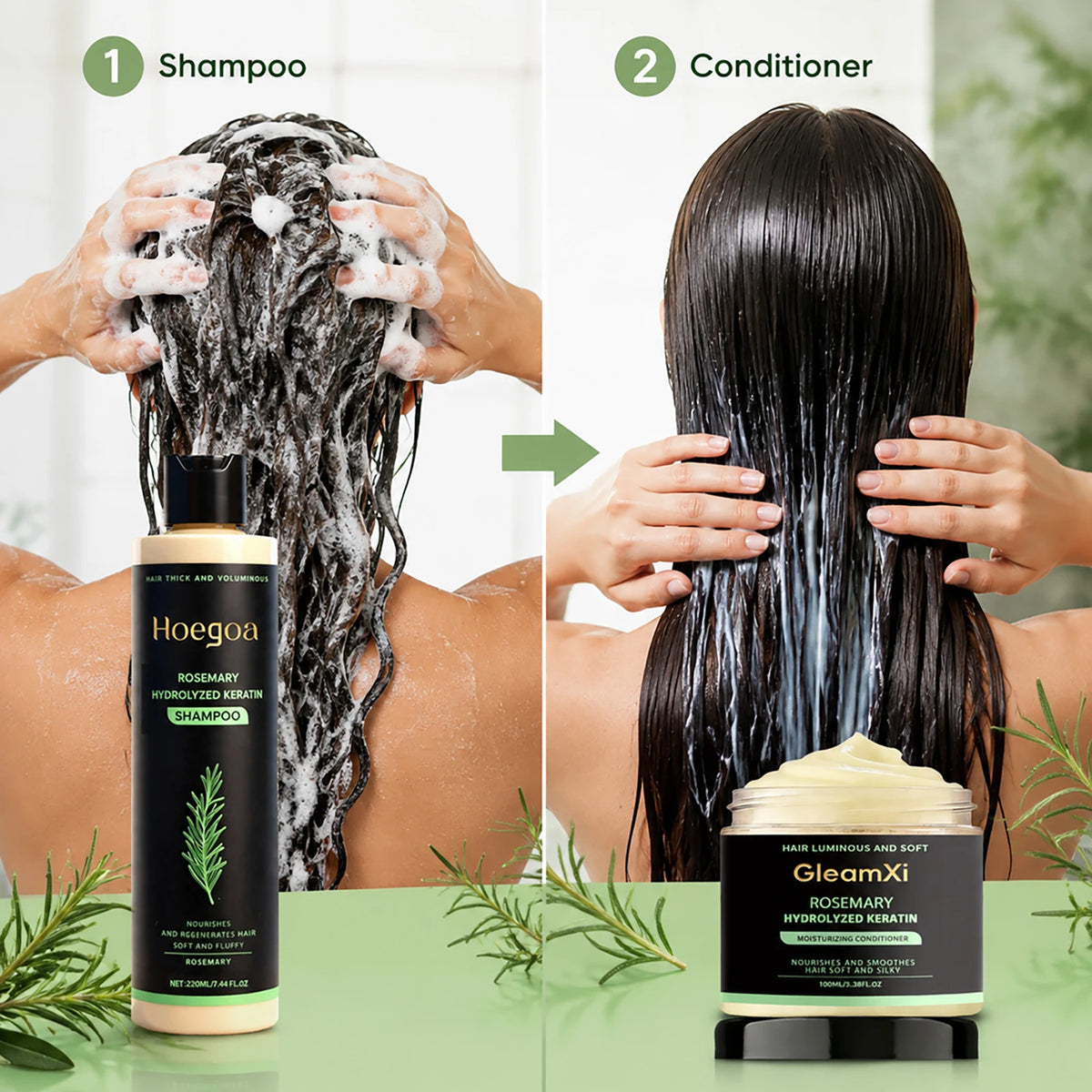 Rosemary Hair Growth Shampoo&Conditioner Set Hydrolyzed Keratin Natural Anti Loss Thickening Shampoo Repair Nourishing Scalp