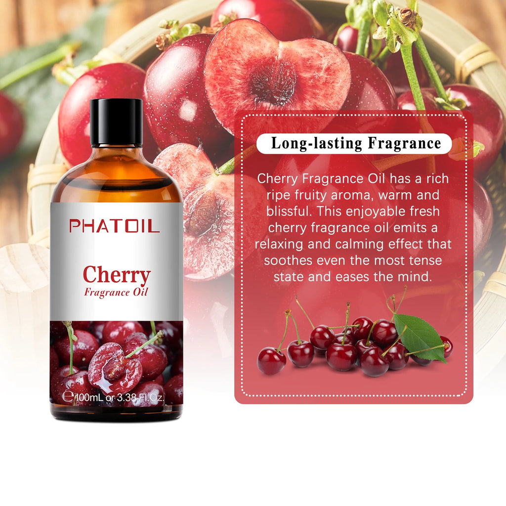 PHATOIL 100ml Fruit Series Fragrance Oils with Glass Dropper Coconut & Vanilla Strawberry Mango Cherry Aroma Oil For Diffuser