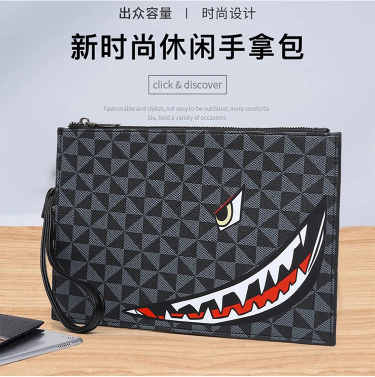 2026 New Men's Business Casual Clutch Bag Fashion Shark Print Envelope Bag Wallet Phone Bag Large Capacity Men's Gifts Pouch Pho