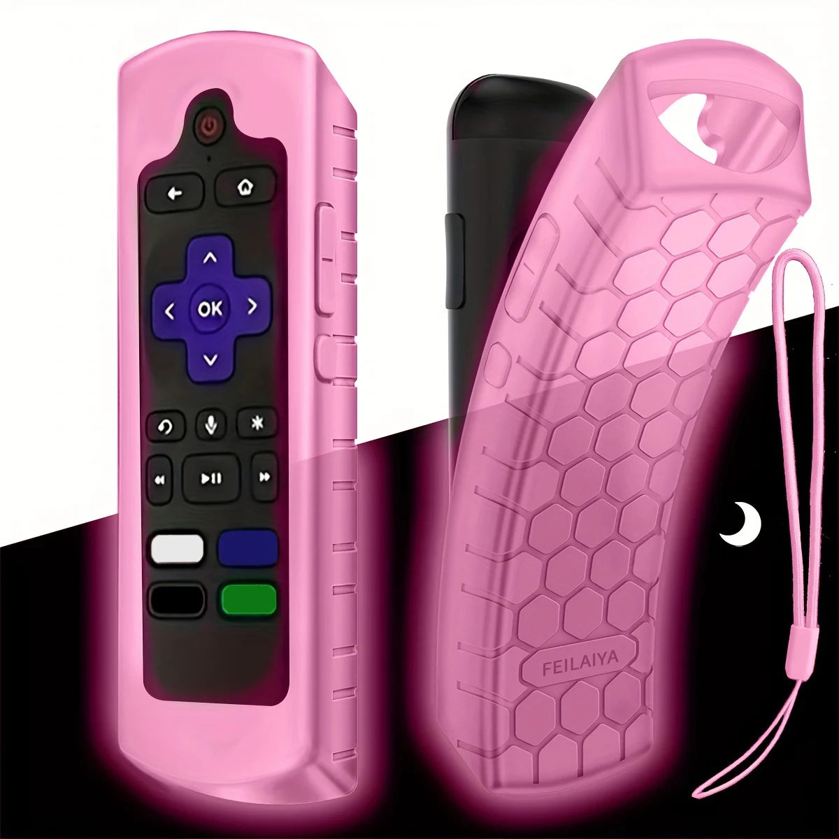 1/2/3 piece of luminous silicone universal remote control set with hanging rope suitable for TCL Hisense Roku TV remote control