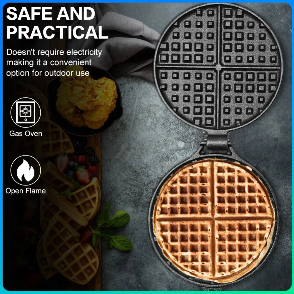 Iron Waffle Maker Pan Non-Stick Waffle  Round Waffle Skillet for Stovetop Or Grill
