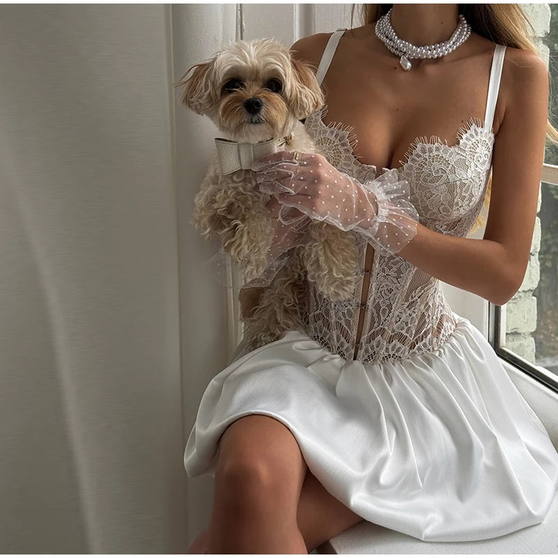 Sexy Fishbone Corset Mini Dress Women Black Hollow Out Backless Bandage Bubble Dresses 2026 Summer Party Festival Dresses