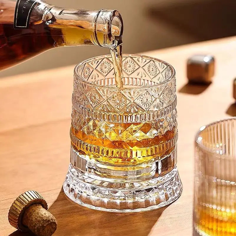 Luminous Rotating Whiskey Glass Elegant Whiskeys Cup Crystal Glass Drinkware for Parties for Cocktail Party Drinking Glass 1pcs