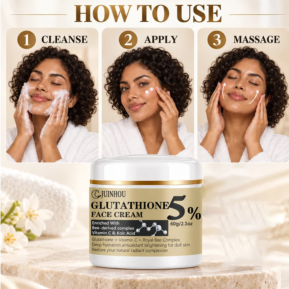 JUINHOU Face Cream 5% Glutathione Bee Complex Vitamin C Kojic Acid Moisturizing Face Cream For Dull Skin Hydrating Skincare Gift