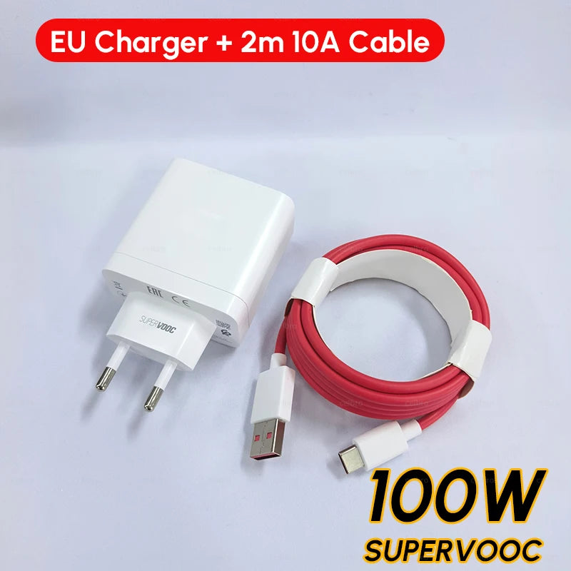 Oneplus Charger Original 100W 80W USB Adapter SUPERVOOC Type C 10A Cable For Oppo Realme Fast Chargers One Plus 15 13 12  11 Pro