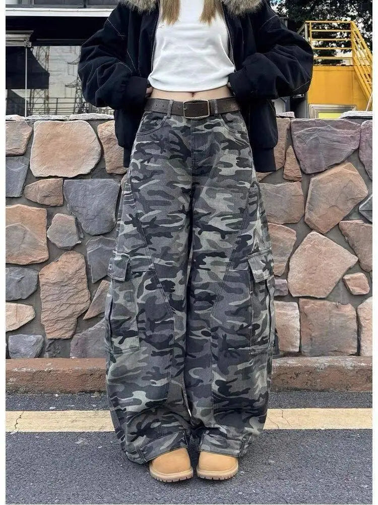 2026 Korean Style Fashion American Vintage Denim Pants Women High Waist Irregular Jeans Trouser Loose Wide Leg Trousers Retro