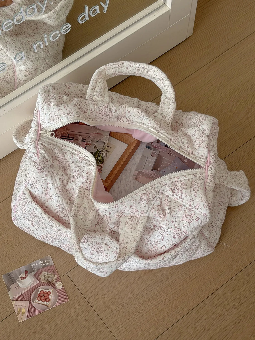 YT style fresh and sweet ins floral travel bag, new large-capacity handbag, student commuter tote bag