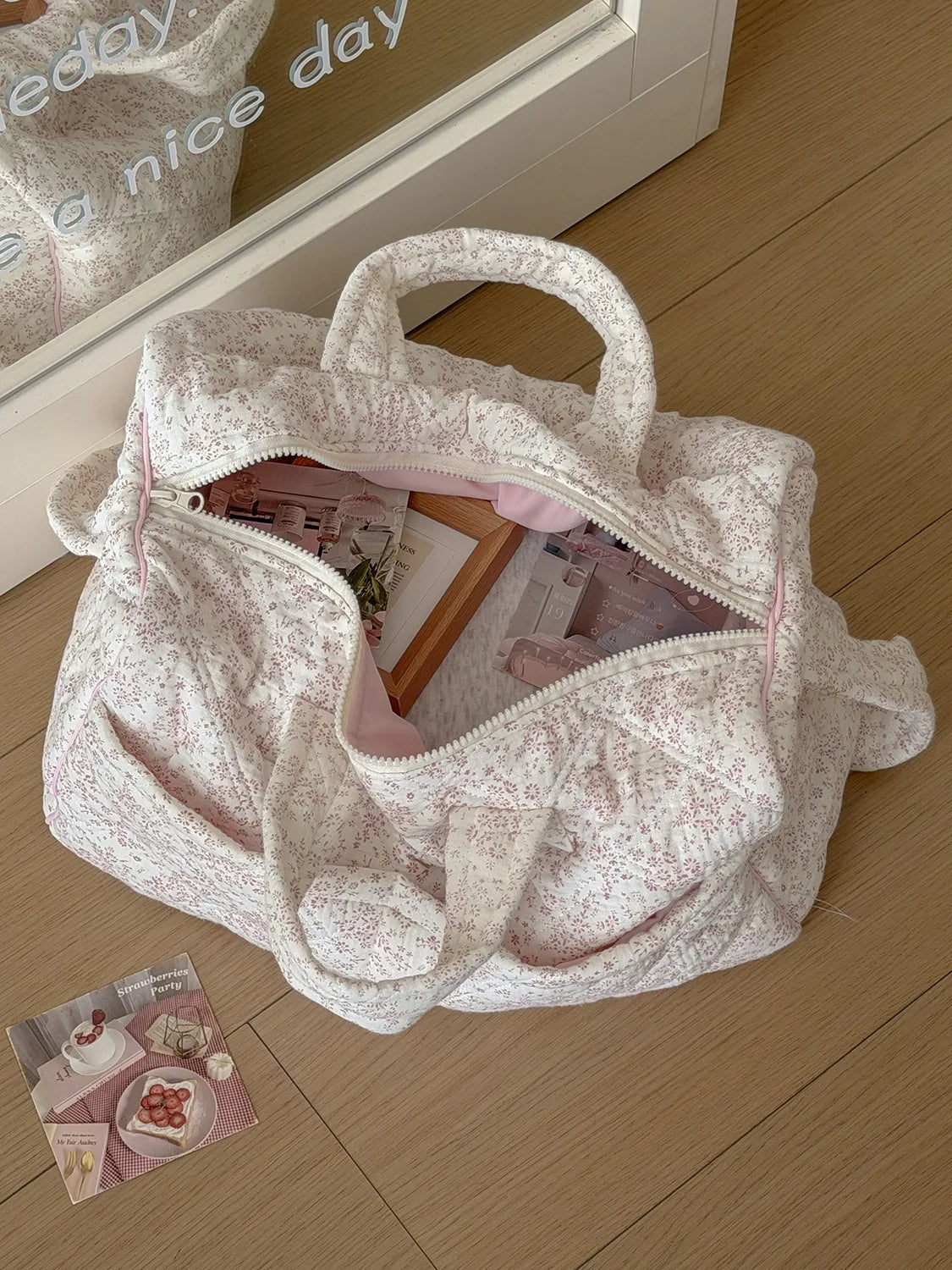 YT style fresh and sweet ins floral travel bag, new large-capacity handbag, student commuter tote bag