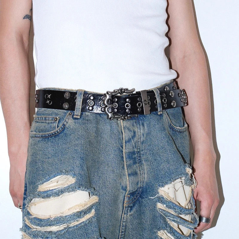 NEW High-end Leather Belt Heavy Metal Rivet Punk Belts For Men Rock Stud Cowboy Belt Gothic Accessories Luxury Brands Waistband