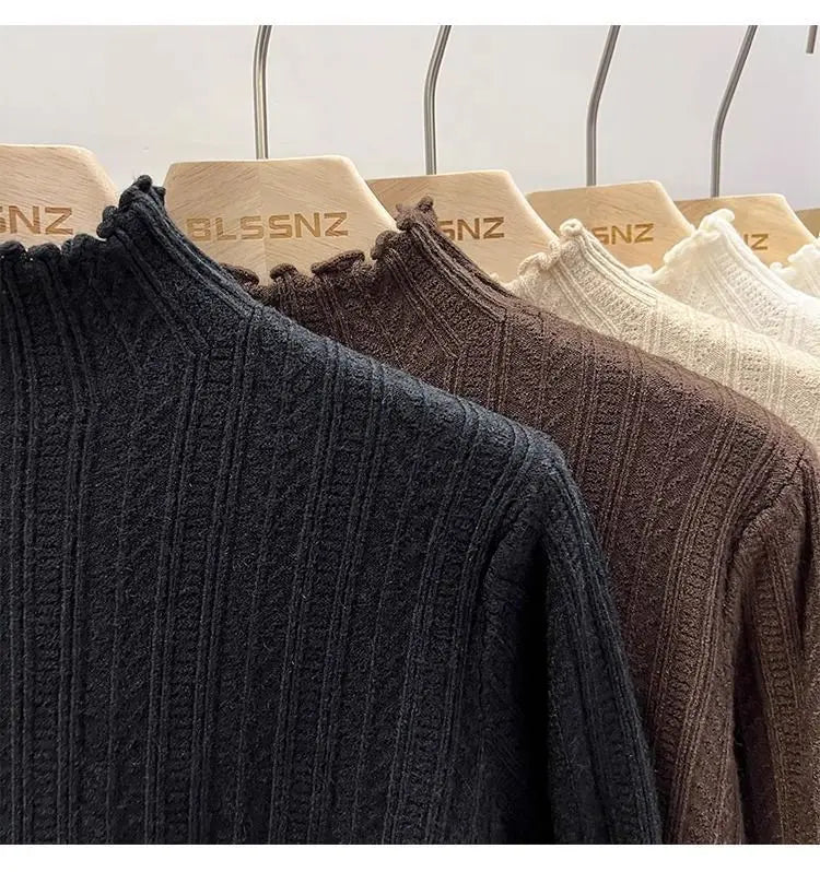 Autumn Winter Chic Bottom Sweaters Women Fashion Turtleneck Pullover Slim Long Sleeve Knitted Jumpers Soft Warm Pull Femme Top