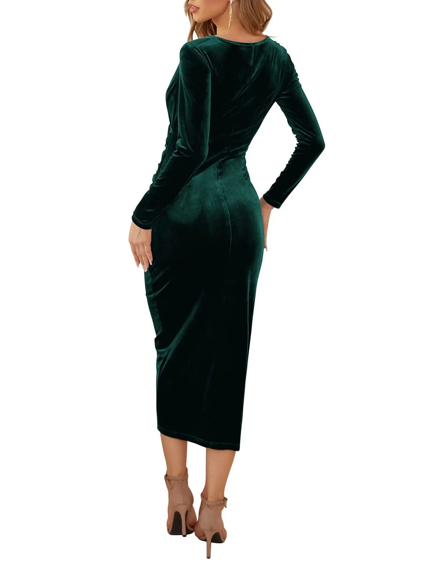 Sexy Woman Solid Color Long Sleeved Party Club Vestidos Autumn Fashion Women's V-neck Bag Hip Irregular Medium Long Dresses