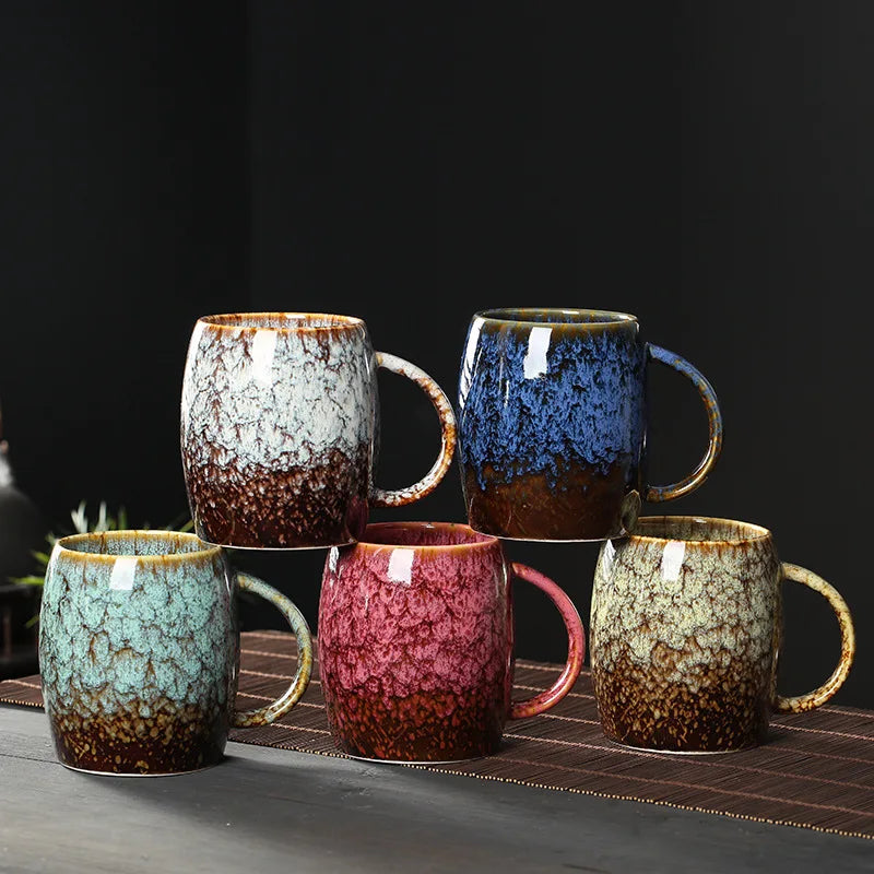 Japanese Style Coffee Cup Creative High-Capacity Kiln Change Ceramic Cup Vintage Household Office Drinkware Milk Mug Water Cup