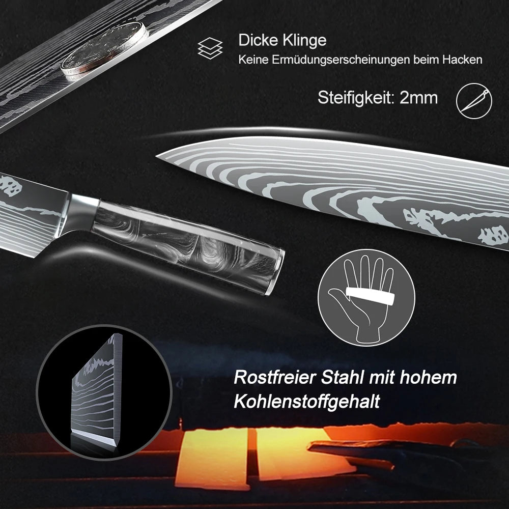 8PCS Utility Kitchen Knifes Resin Handle Carbon Steel Chef Knives Meat Cleaver Fruit Vegetable Slicing  Knife Cooking Tool