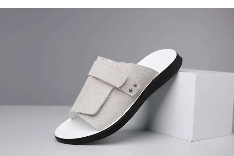New Men's Slip-On Sandals with Magic Tape Outdoor Anti-Slip Soft Bottom Flat Slippers Versatile Comfortable Summer Shoes-1102