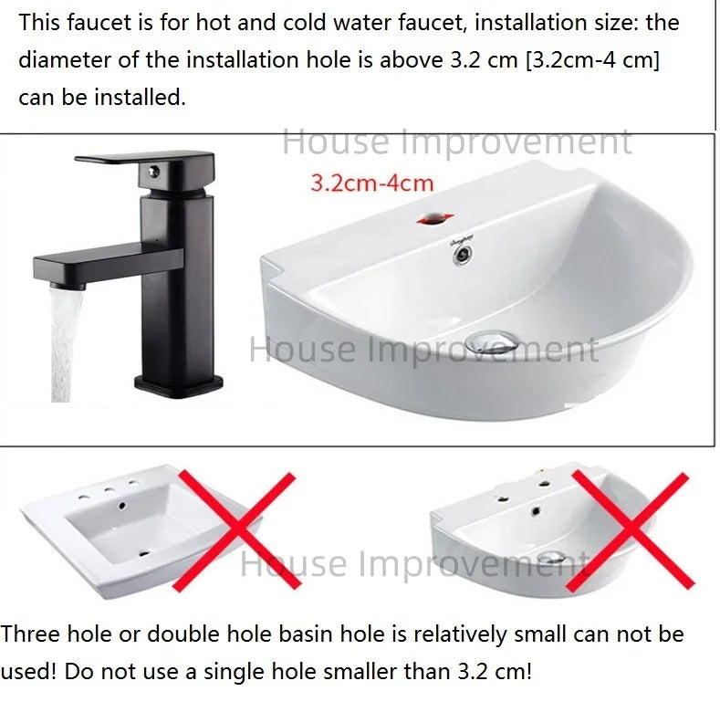 Bathroom Faucet Hot and Cold Water Tap Plastic Single Handel Single Hole Deck Mounted Washbasin Bathtub Mixer in Black Chrome