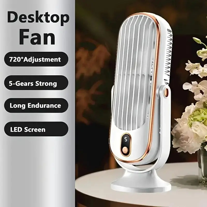 Portable USB Fan | 5 Speeds, 720° Swivel, Quiet Cool Breeze, Air Circulation, Indoor/Outdoor Use, Ideal For Home, Office, Travel - Beauty