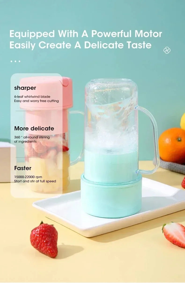 Portable USB Rechargeable Electric Juicer Cup 300ml with Straw for Smoothies and Shakes at Home Outdoor Office