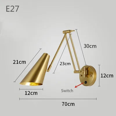 Modern Adjustable Swing Long Arm LED Wall Lamps Touch Sensor Internal Wall Washer Household Bedside Switch Decor Sconce Lights