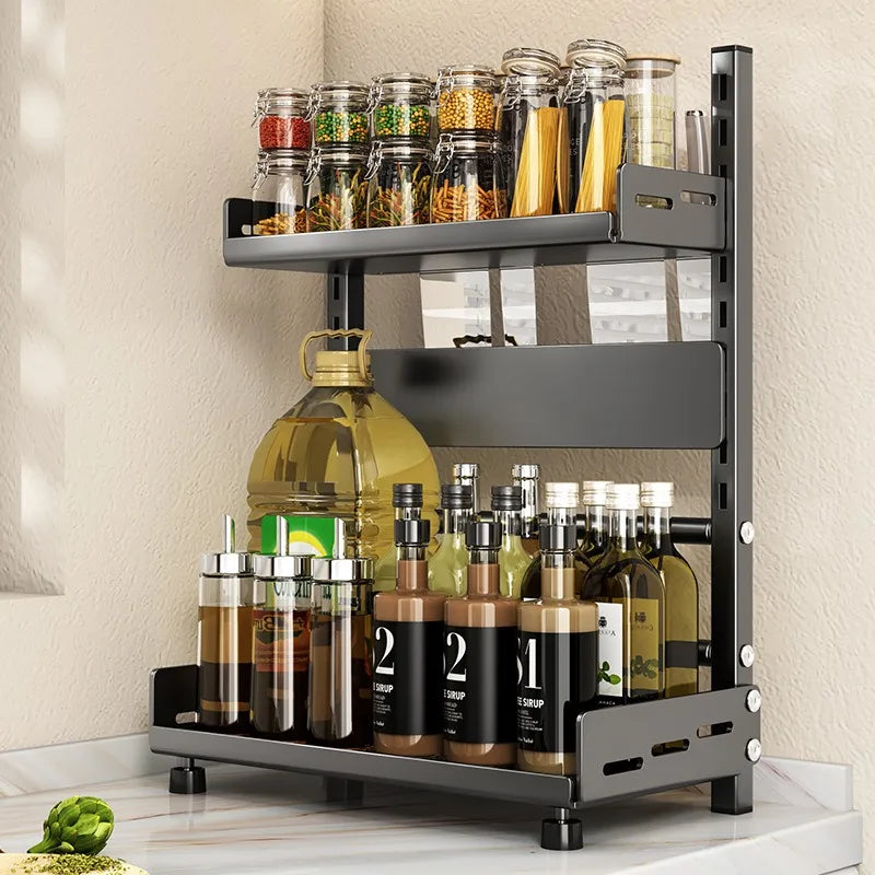 Kitchen Countertop Organizer Rack with Adjustable Feet Knife Storage Removable Shelves Multifunctional Space-Saving for Home