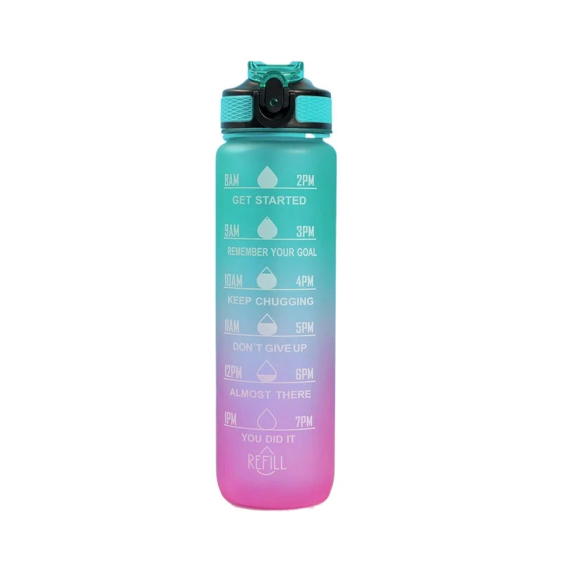 3Sizes Sports Water Bottle Gradient Color Motivational Bottle with Time Marker Leak-proof Cup Gym Outdoor Drinkware