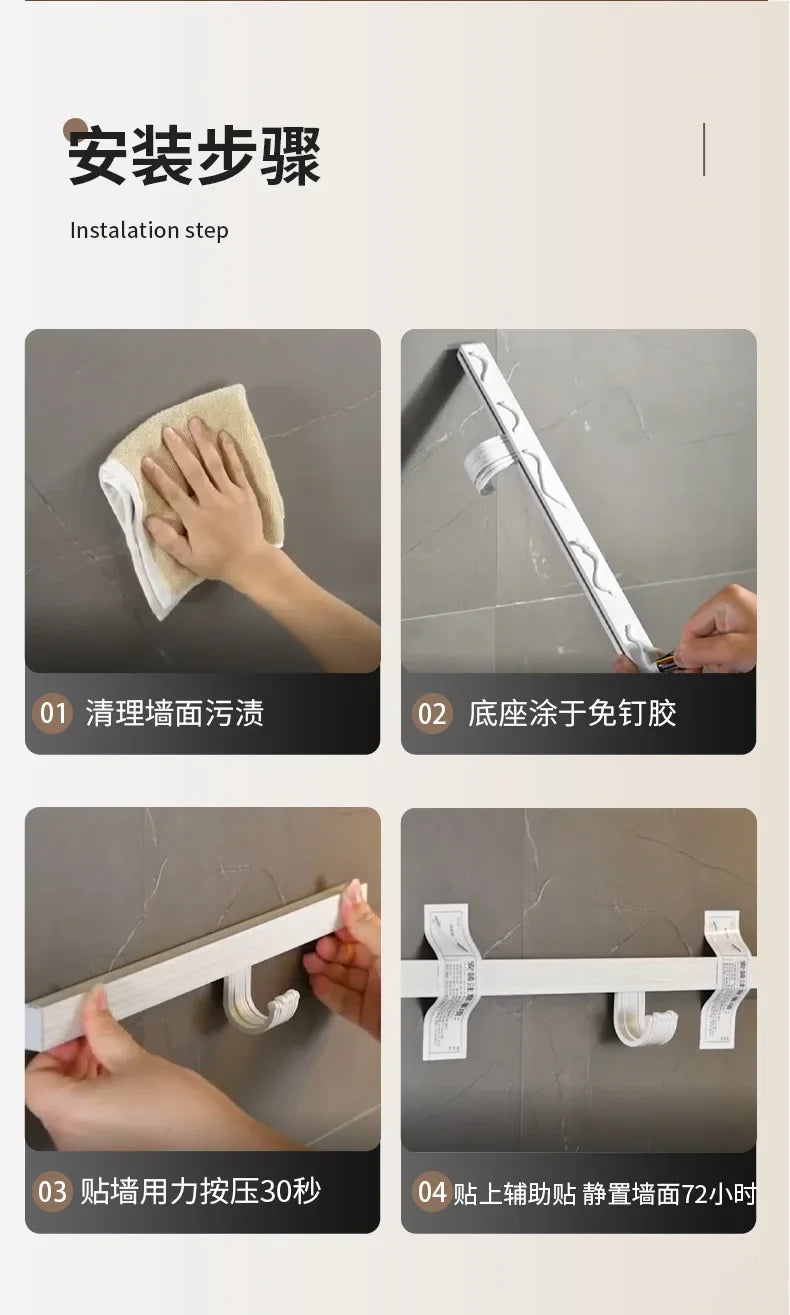 Kitchen Storage Rack Wall Mounted No Punch Shelves Movable Hook Spoon Holder Organizer For Kitchen Utensil Accessories Tool