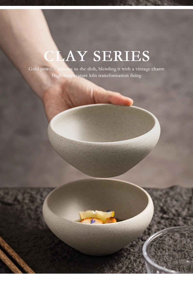 Retro Ceramic Soup Bowl Yogurt Bowl Rice Bowl Oatmeal Bowl Home Use Thick Earthenware Vintage Style Dining Utensils