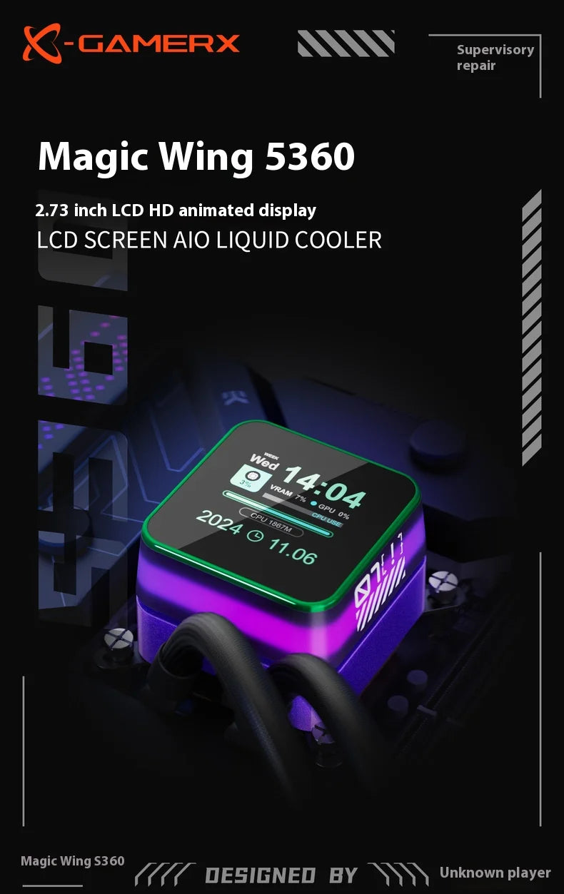 Power Train X-GAMERX S360 ARGB DIY screen display 2.73-inch LCD SCREEN Water Cooling 360mm Radiator 5V-3PIN CPU cooler