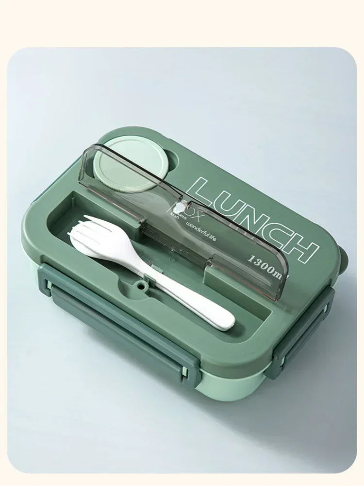 Portable Lunch Box for Office School Bento Box with Fork and Spoon Microwavable Food Container Leakproof Lunch Box