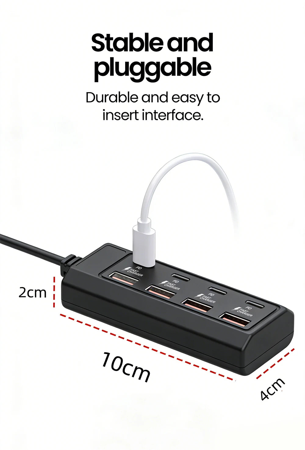 4 USB Charger Power Strip Fast Charging 4 Type C Phone Charger Adapter Electric Socket Extension Cable Socket for Home Office