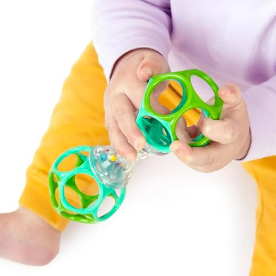 Bright Starts Oball Shaker Rattle Toy for newborns plus: soft textured plastic, vibrant multicolor design, easy-grip spherical