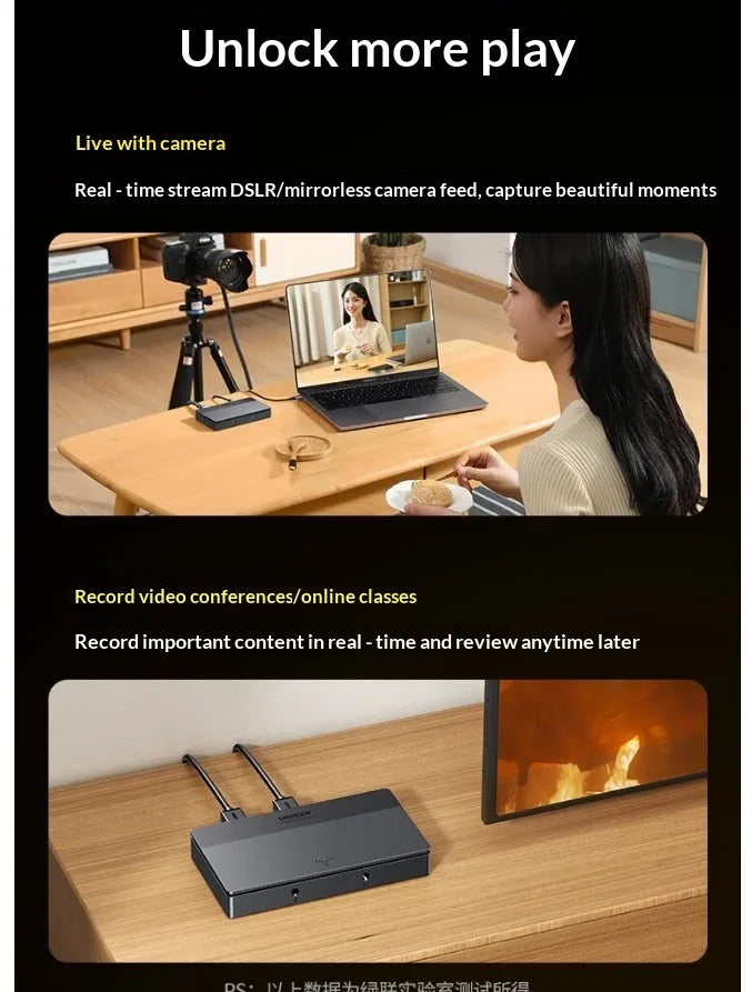 UGREEN CM630 15390 4K 60Hz HDMI Video Capture Card 1080P 60fps USB C Recording Loop Out with Mic Headset